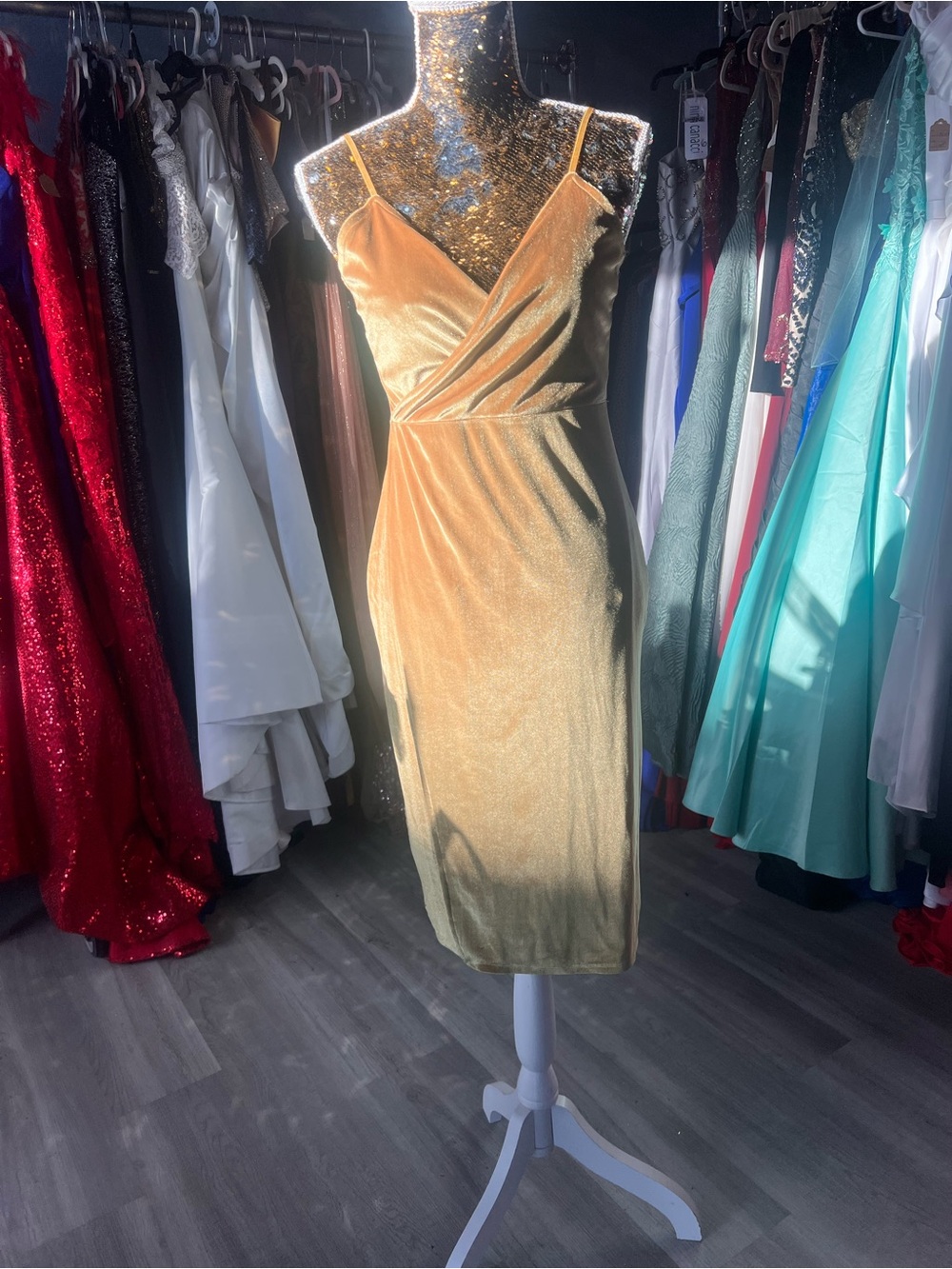 Lulu's Gold Velvet Wrap-Front Midi Dress